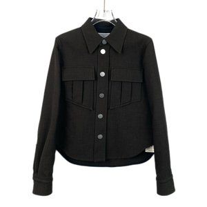 BOTTEGA VENETA Womens Black Button-Up Shirt Jacket With Front Pockets & Long Sle